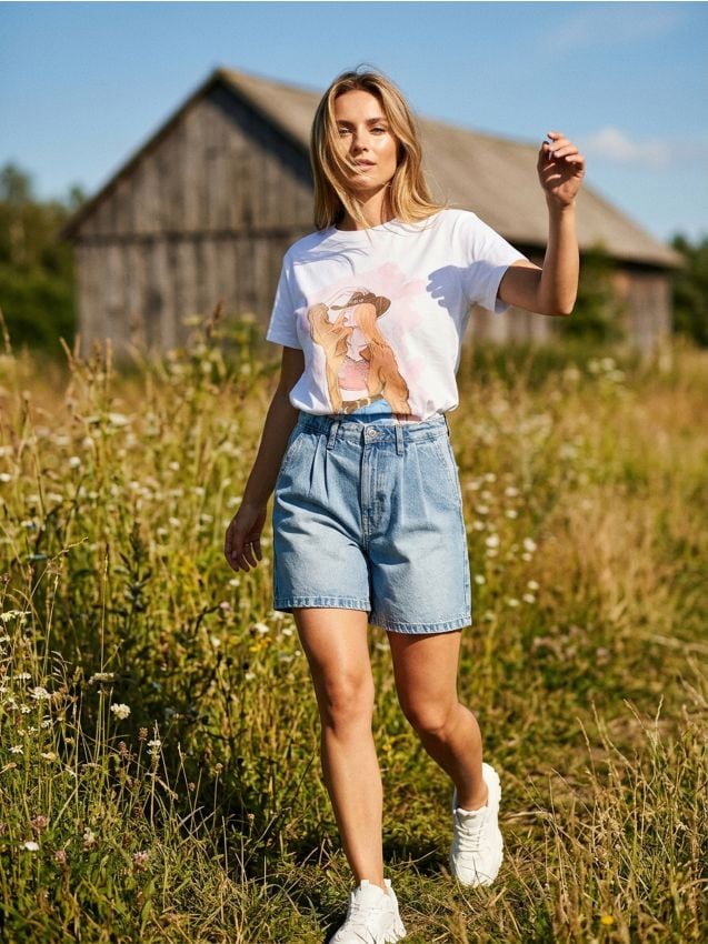 Sinsay - Tricou cu imprimeu - alb