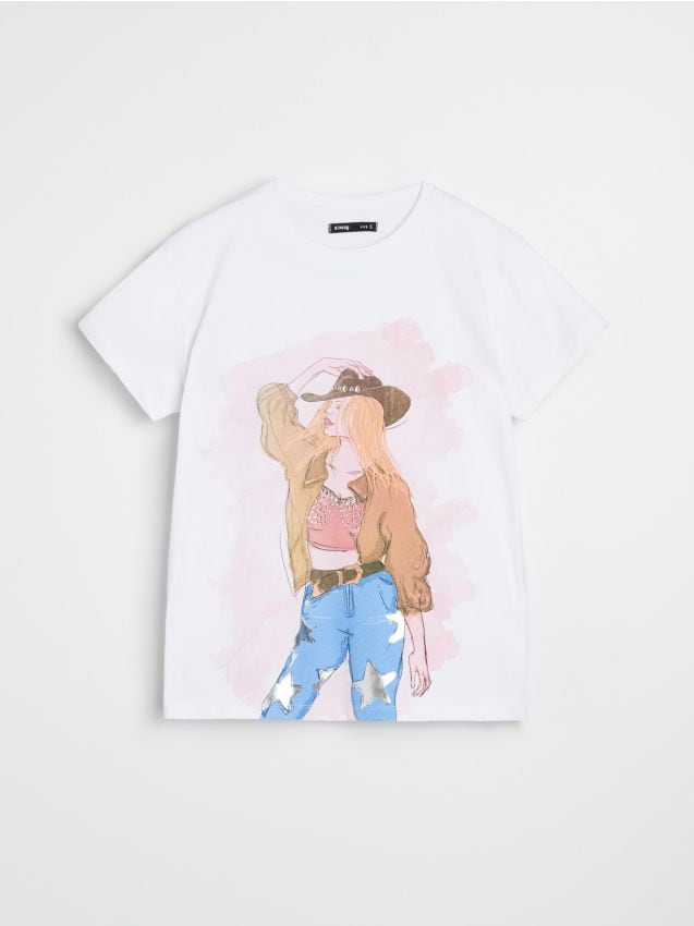 Sinsay - Tricou cu imprimeu - alb