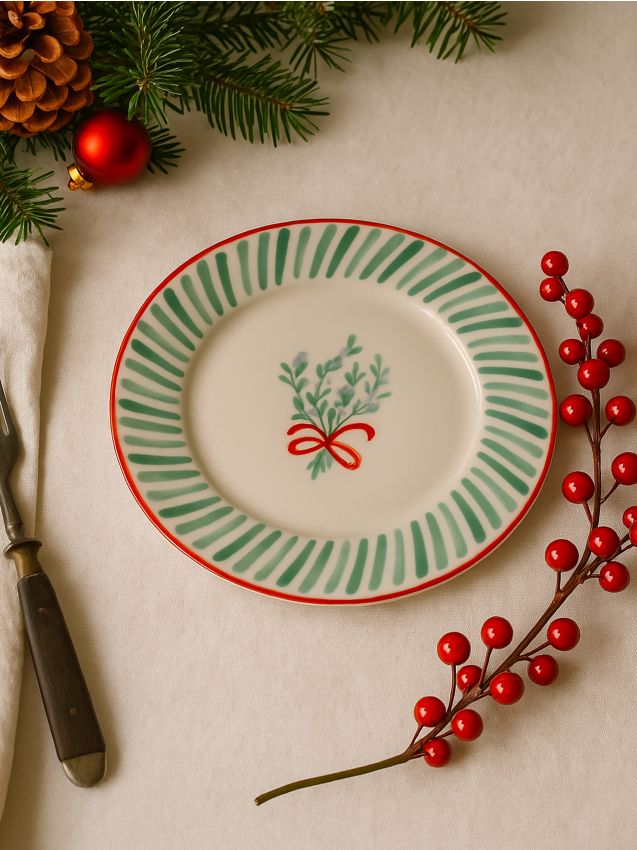 Sinsay - Vianočný tanier s motívom vetvičky imela - biela