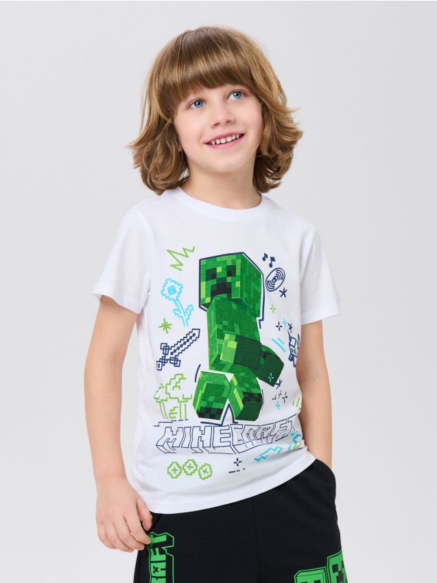 Sinsay - Tricou din bumbac cu imprimeu Minecraft - alb