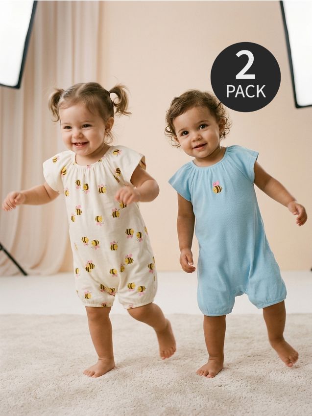 Sinsay - Set 2 salopete din tricot moale cu textură în dungi - crem