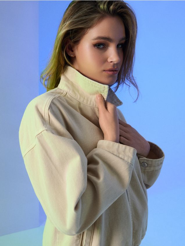 Sinsay - Jachetă bomber din denim cu guler - bej