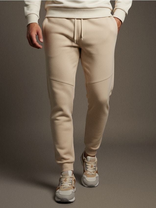 Sinsay - Spodnie jogger dresowe pique - beżowy