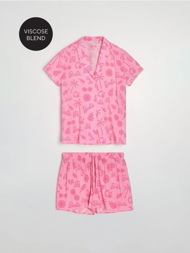 Sinsay - Pijama din vâscoză din două piese Barbie - roz