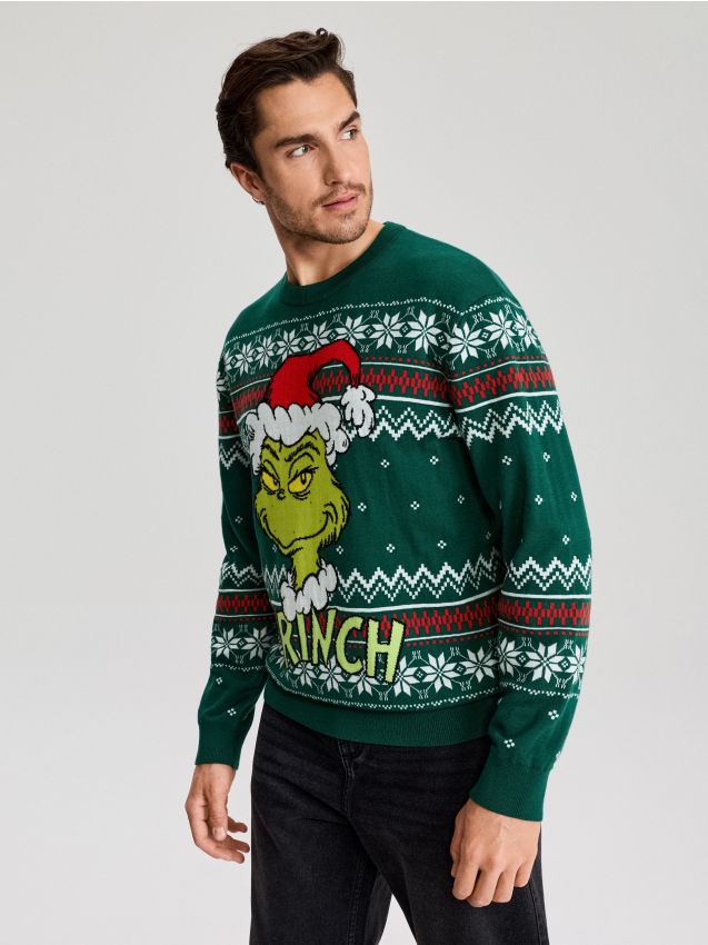 Sinsay - Pulover de Crăciun cu bumbac Grinch - verde-metalizat