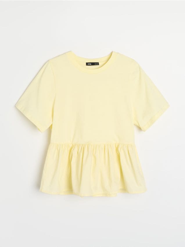Sinsay - Gładka bawełniana bluzka z baskinką - żółty
