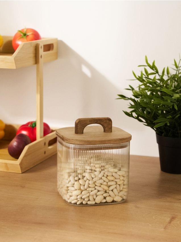 Sinsay - Borcan din sticlă pentru alimente cu capac din lemn - clear