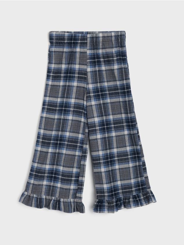 Sinsay - Flanelowe spodnie wide leg z falbanką w kratę - wielobarwny