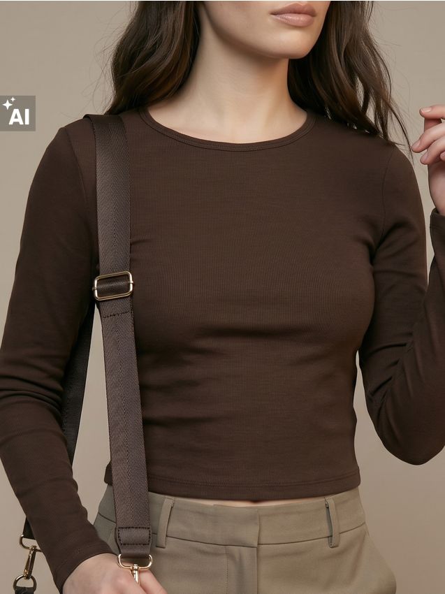 Sinsay - Tricou din bumbac, cu mânecă lungă - maro-închis