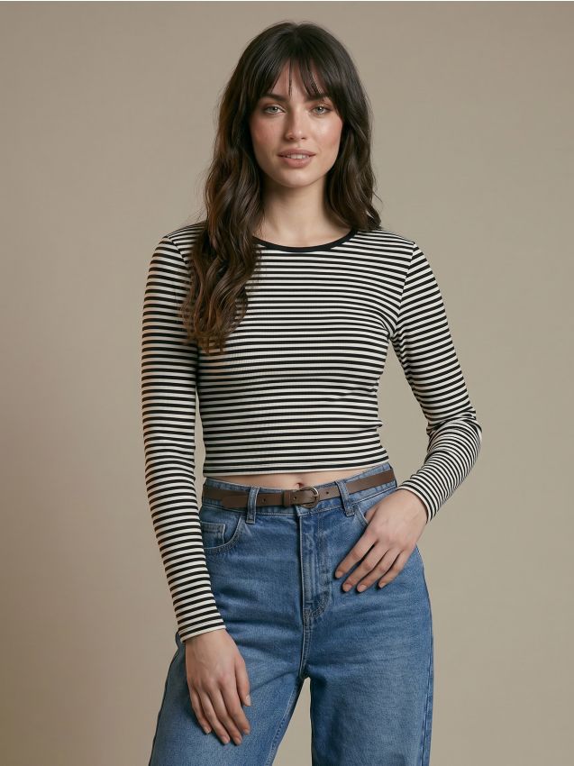 Sinsay - Tricou din bumbac cu mânecă lungă în dungi - multicolor