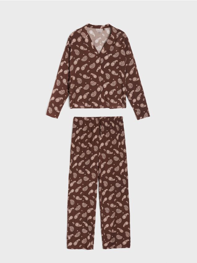 Sinsay - Pijama din vâscoză din două piese - cacao-cu-lapte
