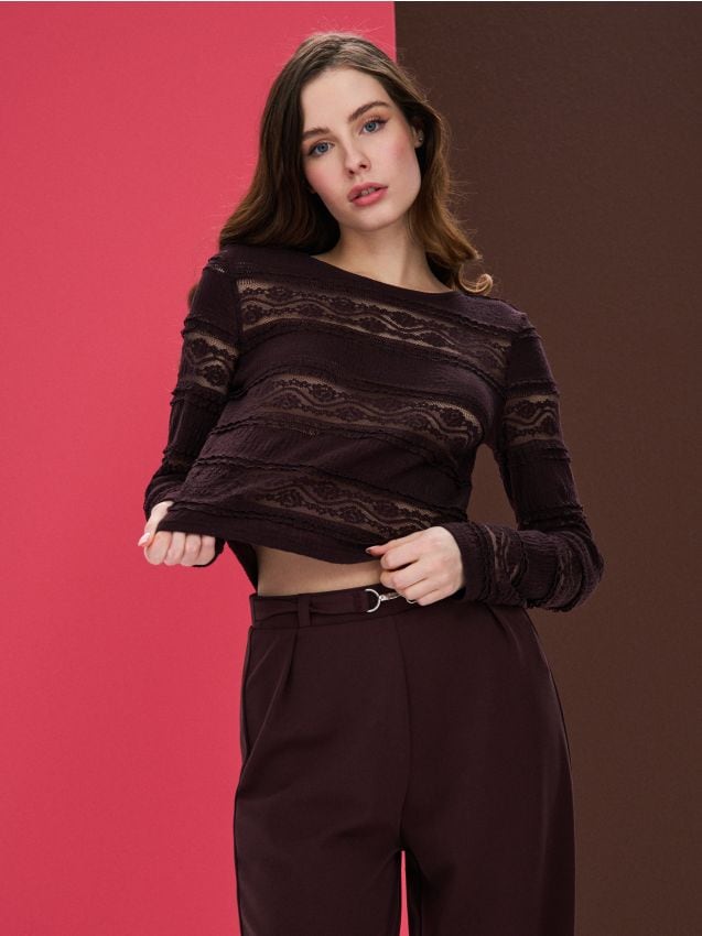 Sinsay - Ażurowa bluzka - brązowy