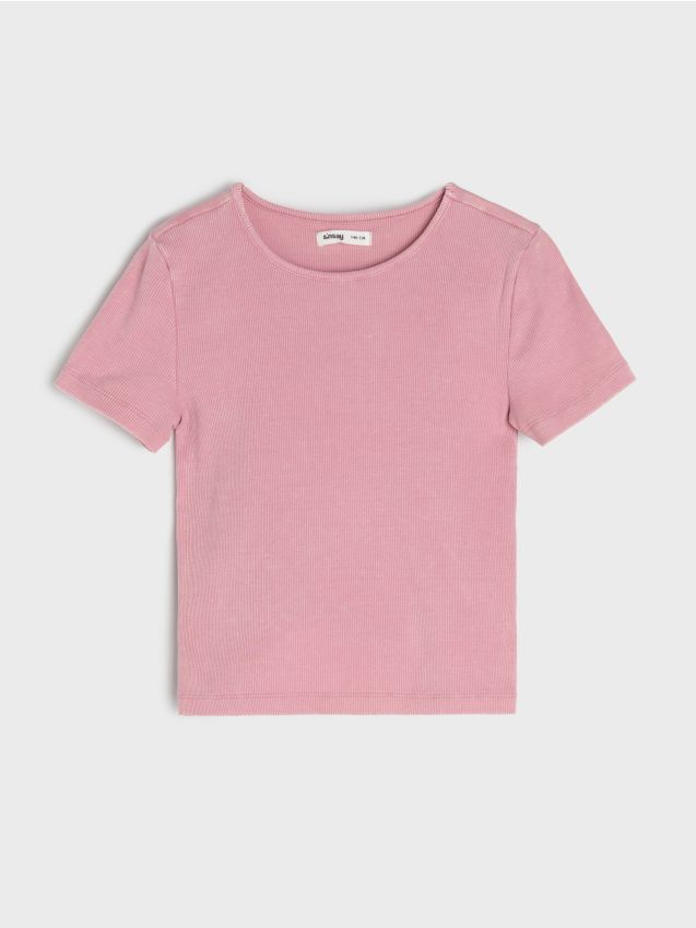 Sinsay - Tricou striat cu mânecă scurtă - roz