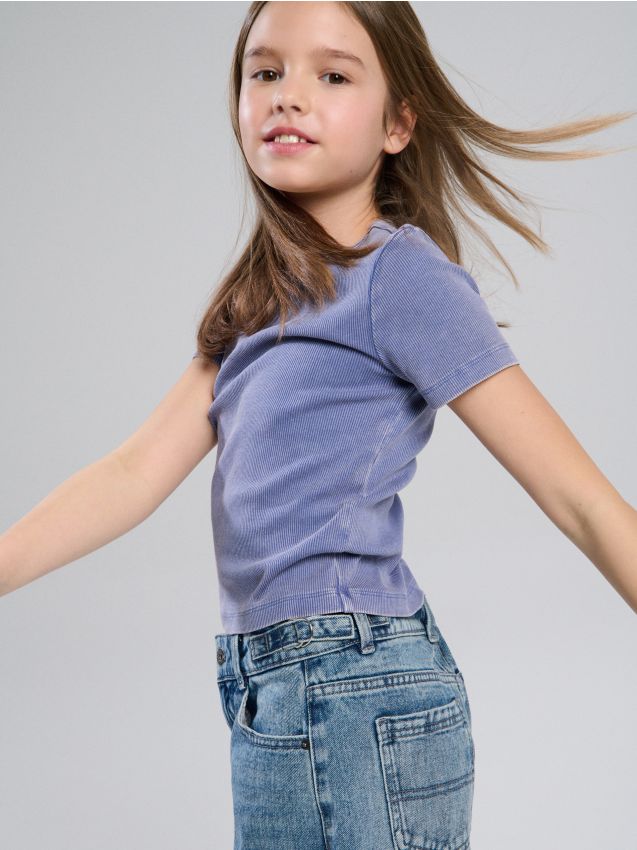 Sinsay - Tricou striat cu mânecă scurtă - light blue