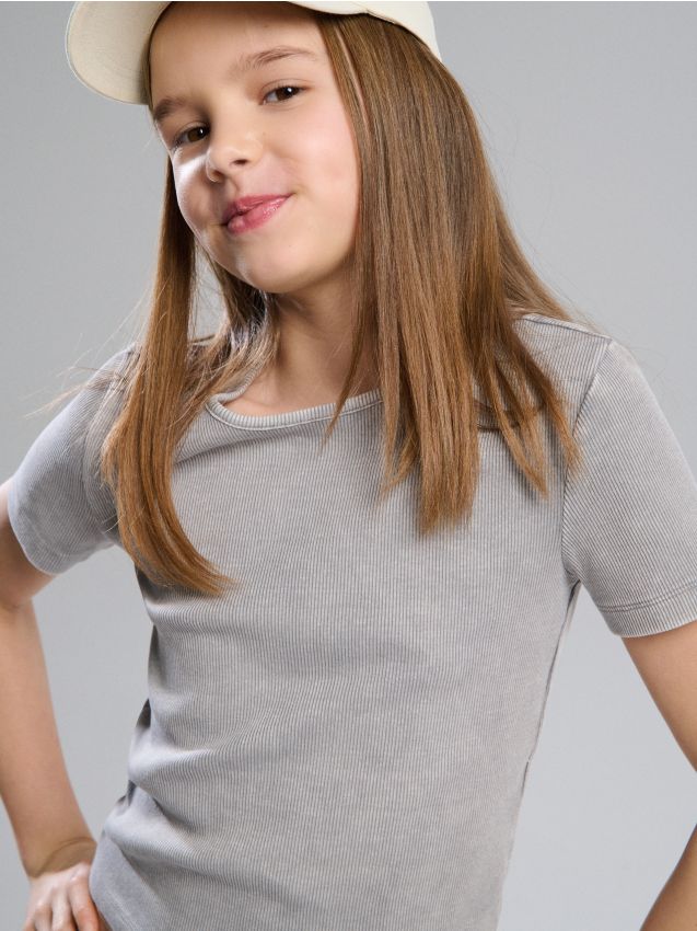 Sinsay - Tricou striat cu mânecă scurtă - gri-neutru