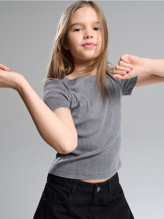 Sinsay - Tricou striat cu mânecă scurtă - negru