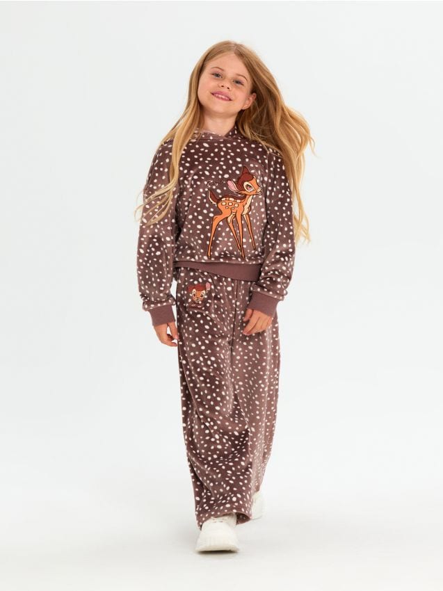 Sinsay - Pantaloni wide leg cu broderie Bambi - maro