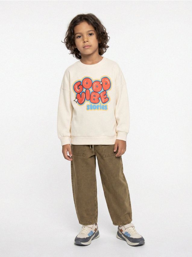 Sinsay - Hanorac din bumbac crewneck cu imprimeu - crem