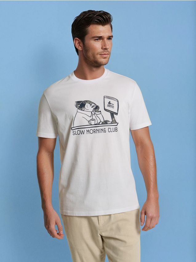 Sinsay - Tricou oversize din bumbac cu imprimeu - alb