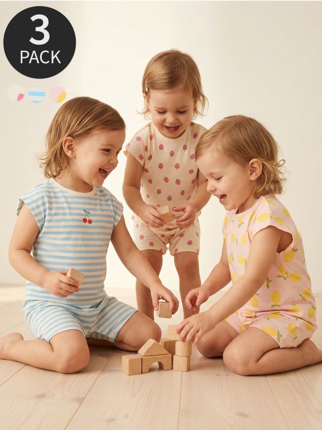 Sinsay - Salopete din bumbac cu motiv fructe 3 pack - crem