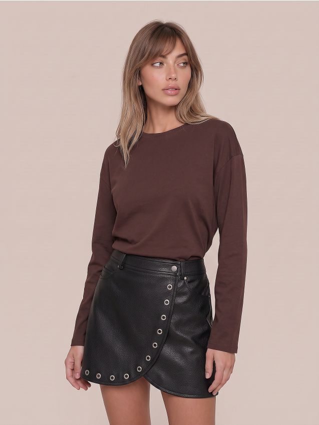 Sinsay - Tricou din bumbac, cu mânecă lungă - carmin