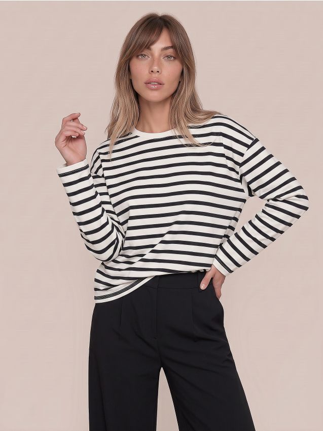 Sinsay - Tricou din bumbac cu mânecă lungă în dungi - multicolor