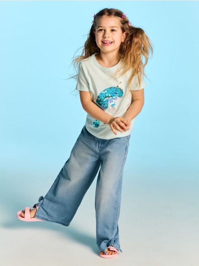 Sinsay - Tricou din bumbac cu paiete decorative - albastru-pal