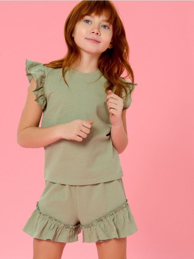 Sinsay - Komplet bawełniany z falbanami - zielony