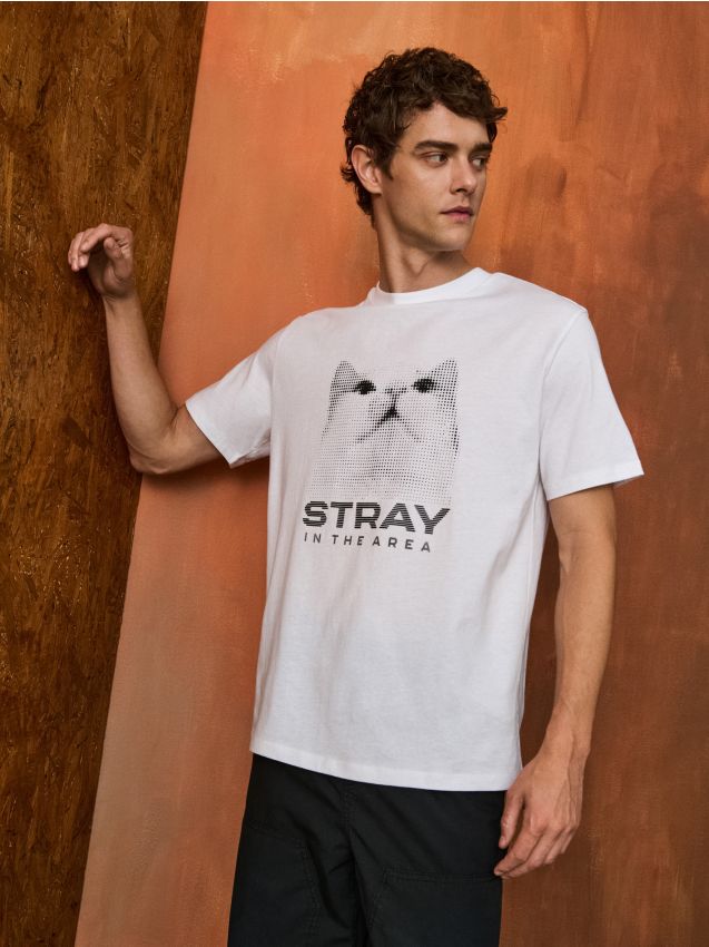 Sinsay - Tricou cu imprimeu - alb