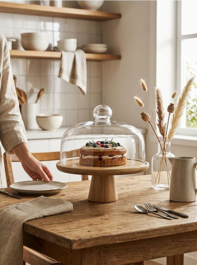 Sinsay - Platou din bambus pe picior cu capac - alb