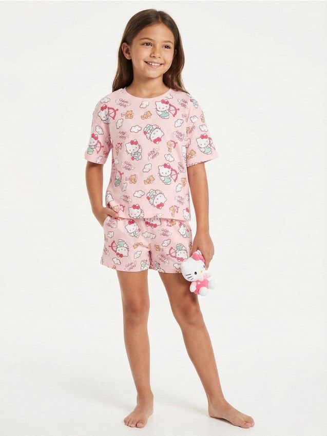 Sinsay - Pijama scurtă în două piese Hello Kitty - roz-pastel