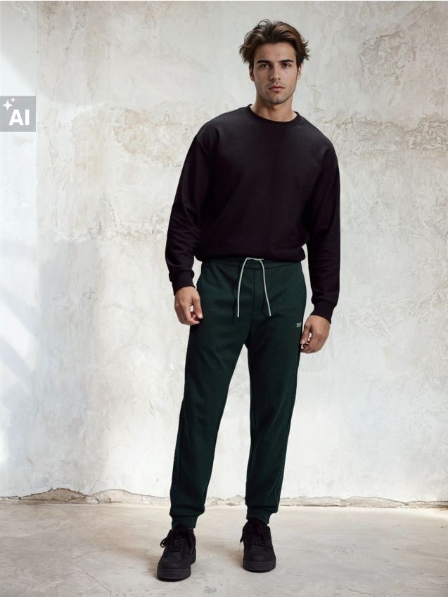 Sinsay - Pantaloni de trening tip jogger - verde-închis