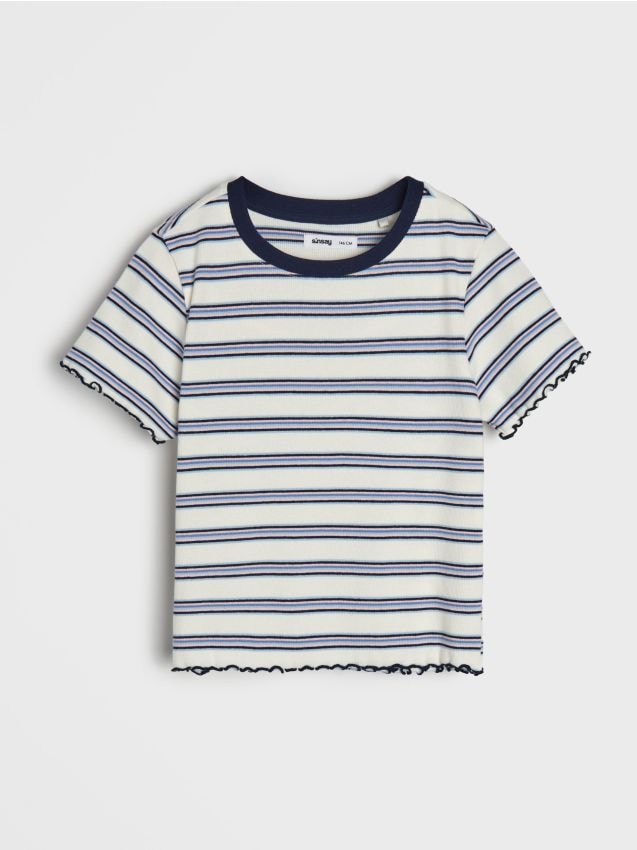 Sinsay - Tricou din bumbac în dungi - albastru-pal