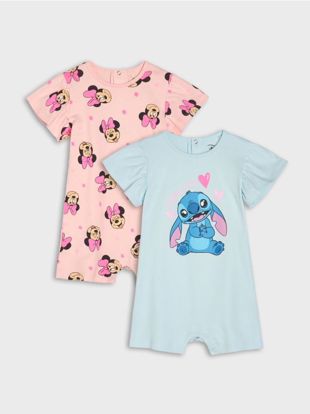 Sinsay - Set 2 salopete din bumbac cu imprimeu Minnie and Stitch - albastru-pal