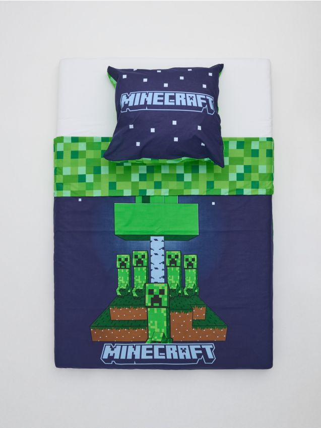 Sinsay - Set de lenjerie de pat pentru copii reversibilă MInecraft - bleumarin