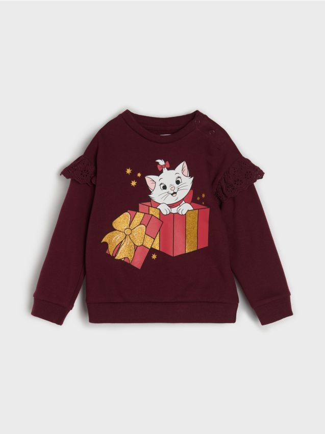 Sinsay - Bluză din bumbac cu imprimeu The Aristocats - bordo