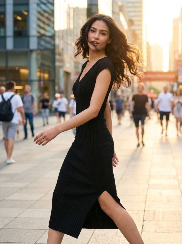 Vestito midi aderente - nero