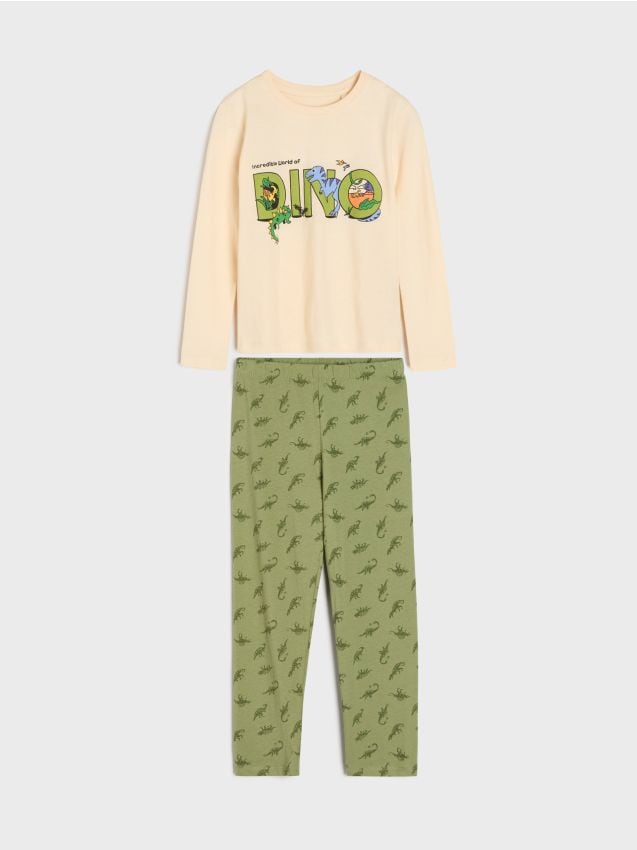 Sinsay - Bawełniana piżama dwuczęściowa w dinozaury - kremowy