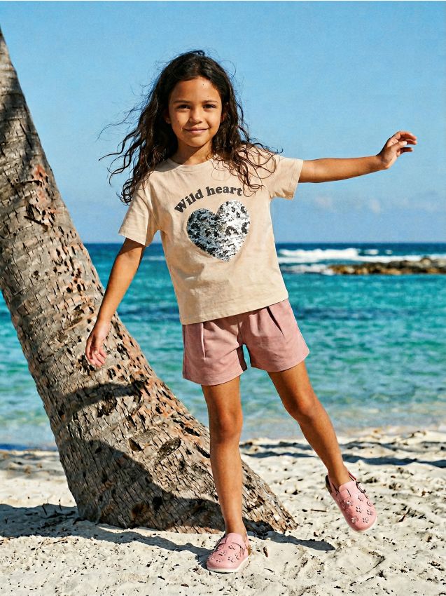 Sinsay - Tricou din bumbac cu paiete decorative - nude