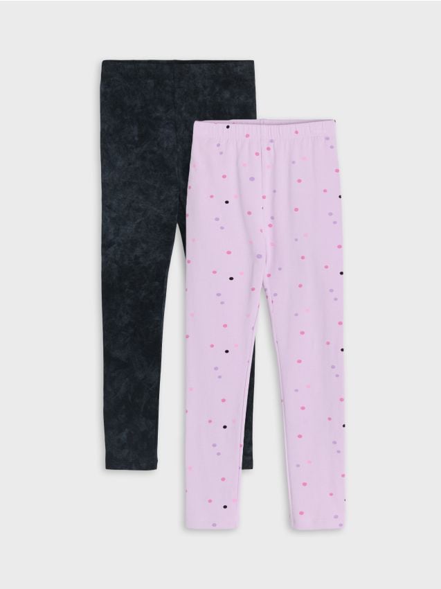 Sinsay - Colanți din bumbac cu model cu buline și efect prespălat 2 pack - multicolor