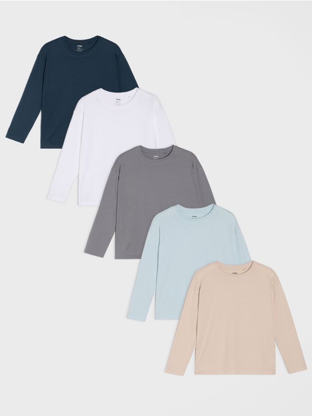 Sinsay - Bawełniane koszulki basic 5 pack - granatowy