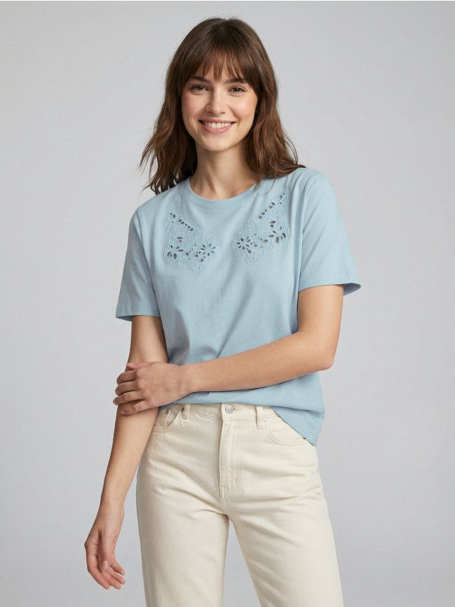 Sinsay - Blusa in cotone - azzurro