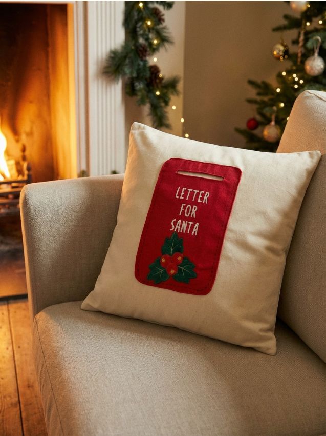 Sinsay - Față de pernă cu imprimeu de Crăciun - crem