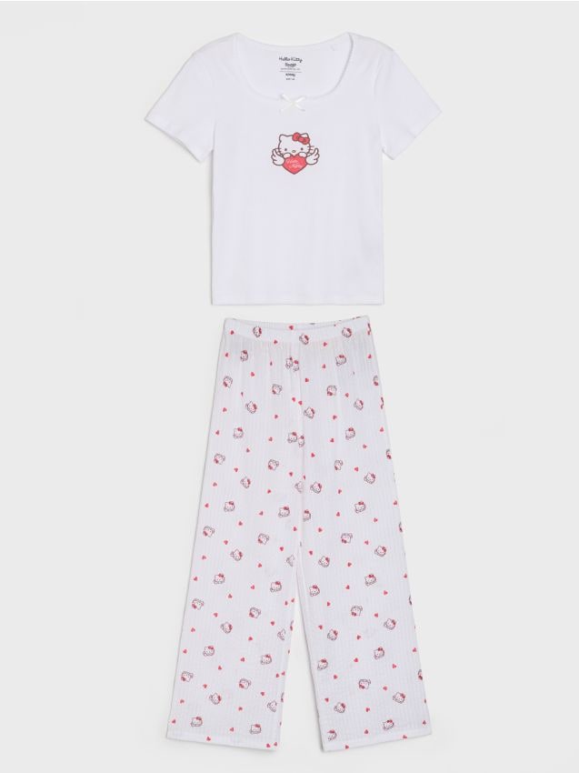 Sinsay - Pijama din bumbac în două piese cu imprimeu Hello Kitty - alb