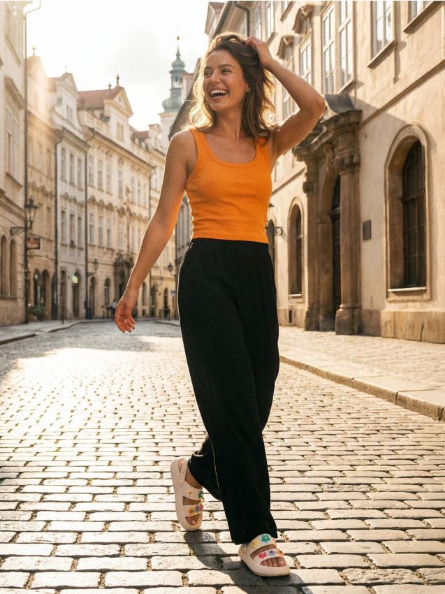 Sinsay - Bawełniany prążkowany top basic - pomarańczowy