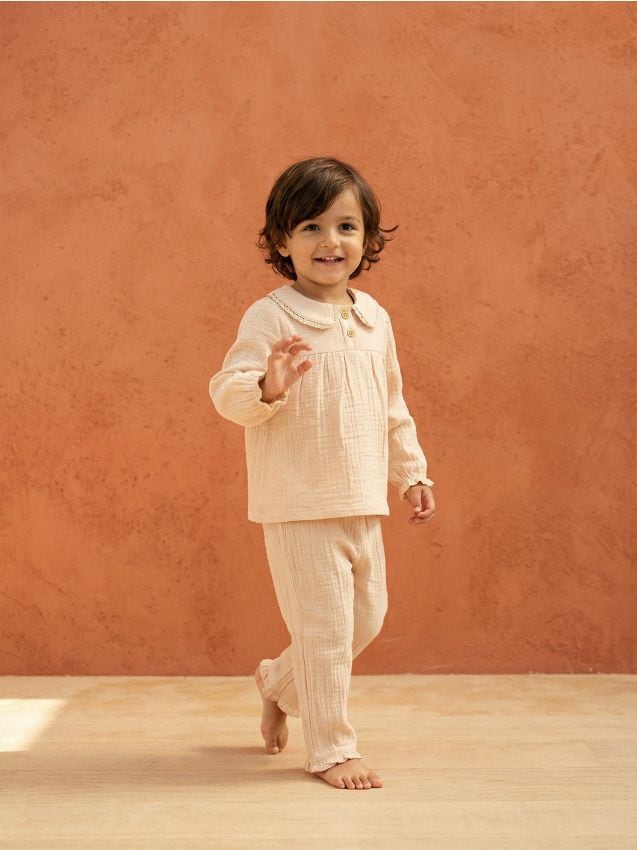 Sinsay - Pijamă din bumbac în două piese - roz-pastel