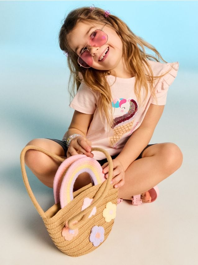Sinsay - Tricou din bumbac cu paiete decorative - roz