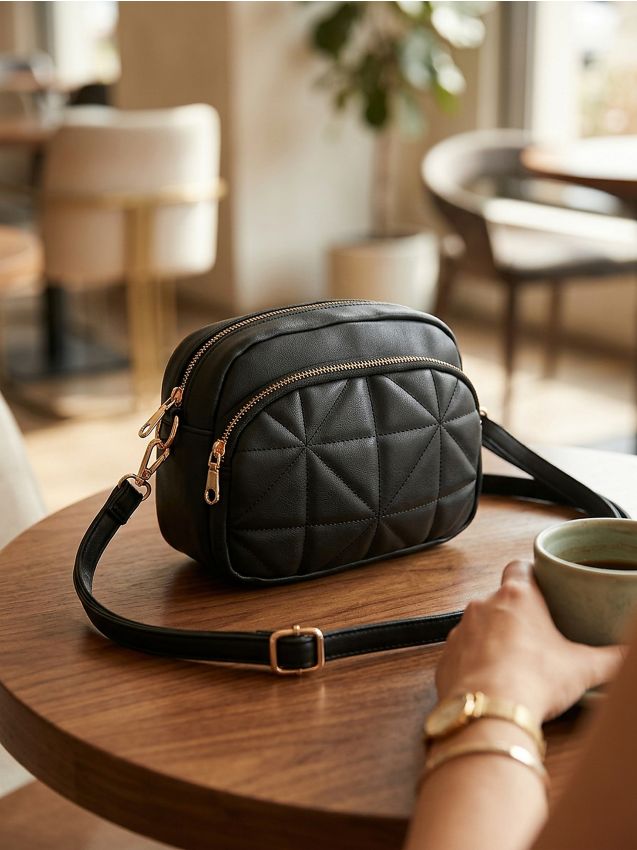 Sinsay - Geantă matlasată de umăr cu curea reglabilă - negru