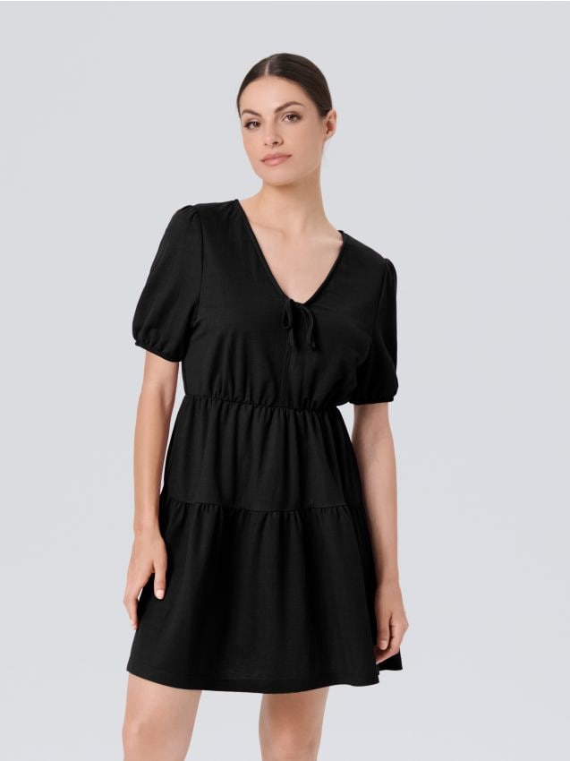 Sinsay - Rochie mini babydoll clasică cu vâscoză - negru
