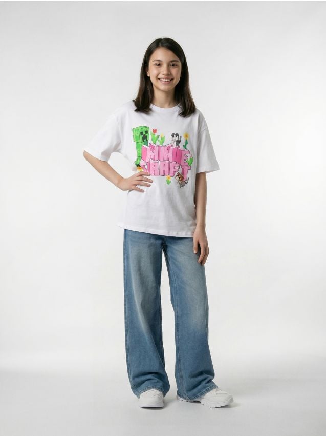 Sinsay - Tricou din bumbac cu imprimeu Minecraft - alb